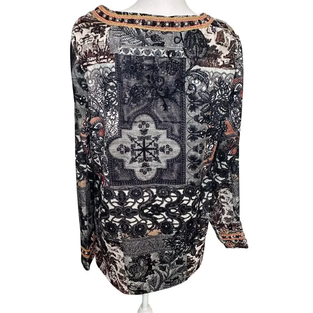 Soft Surroundings Venetian velour beaded paisley tunic blouse size L - Picture 5 of 9